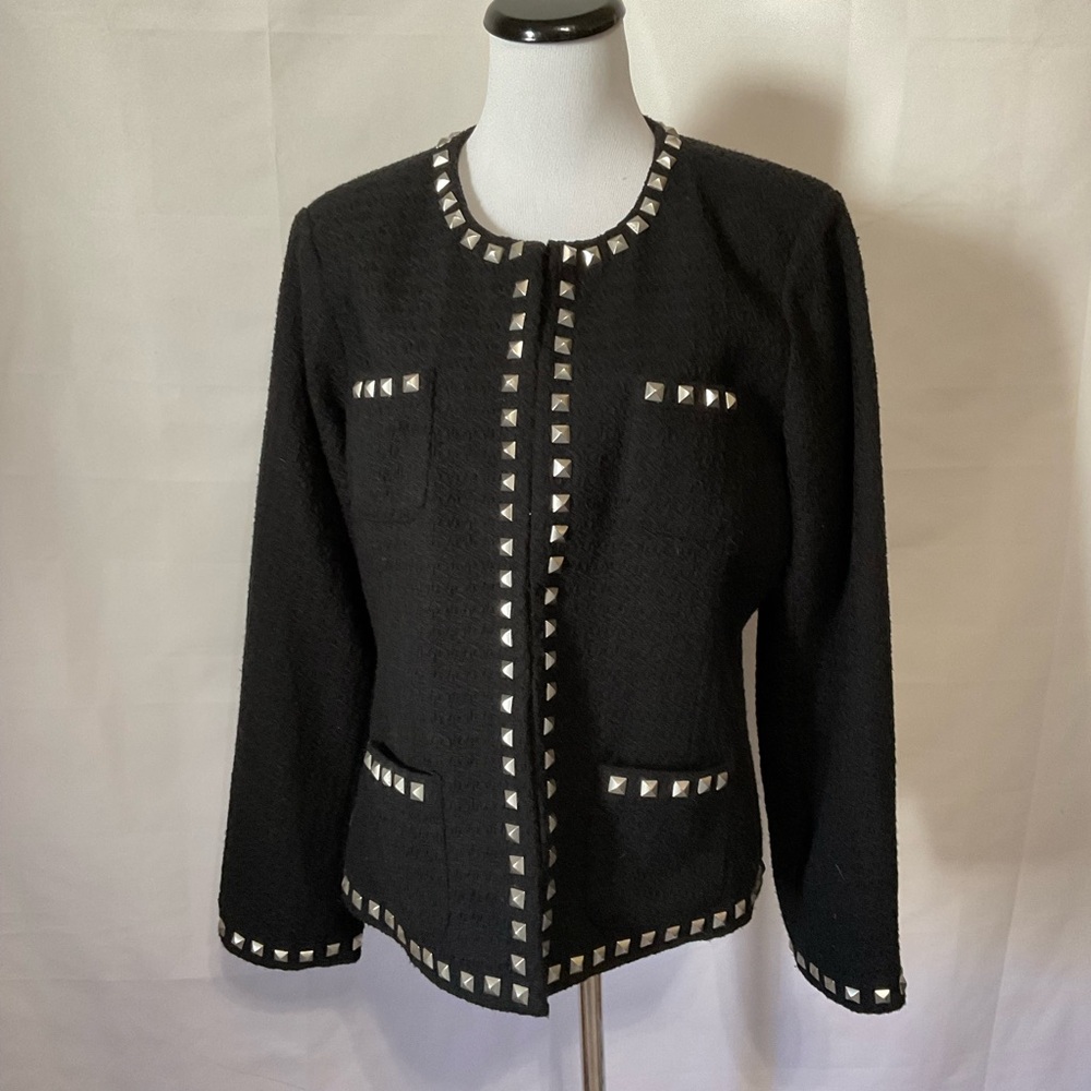 Chico’s Shantel Black Boucle jacket with silver studs Size Large 12